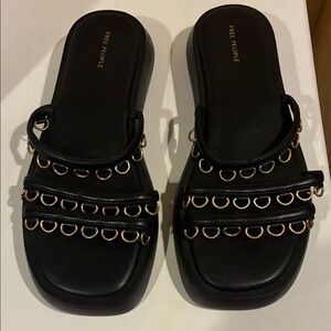 Free People Black Sandals with Gold Rings